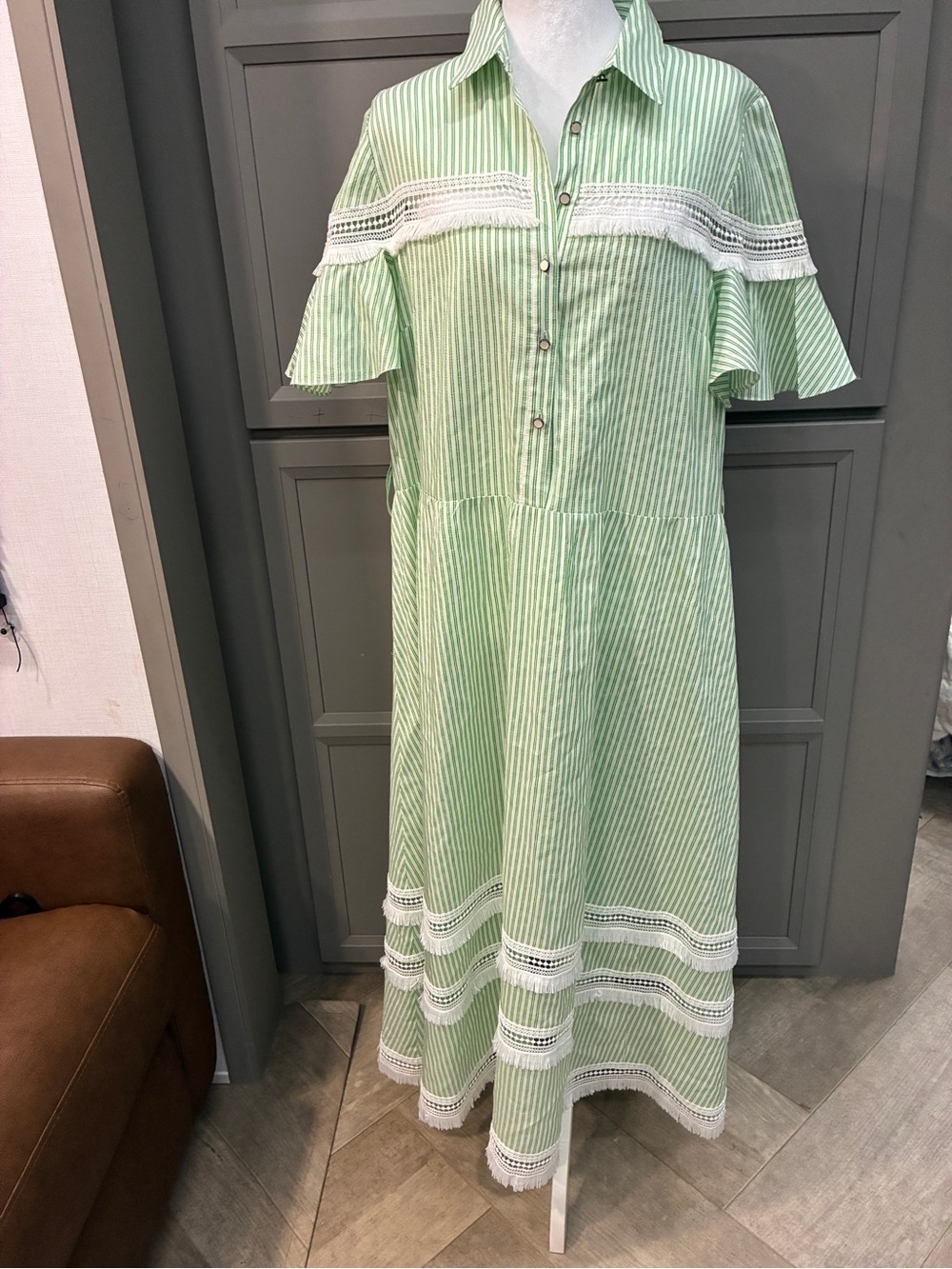 Lela Rose Mint Green Striped Maxi Shirt Dress